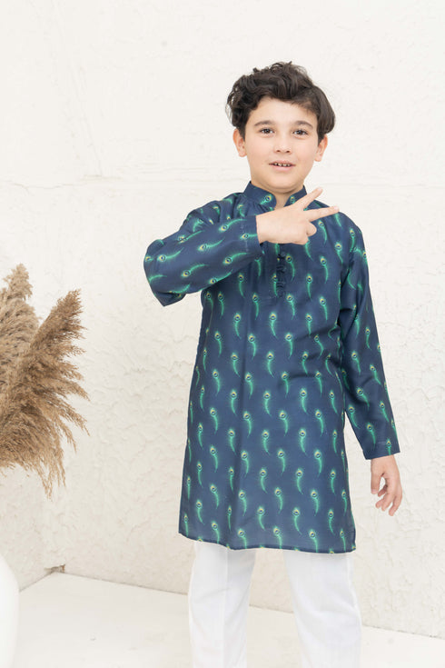 FEATHER PRINT DARK BLUE SET